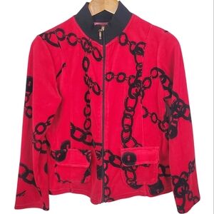 Vntg Onque Chain Pattern Women's Jacket. Red velour with Black. MED